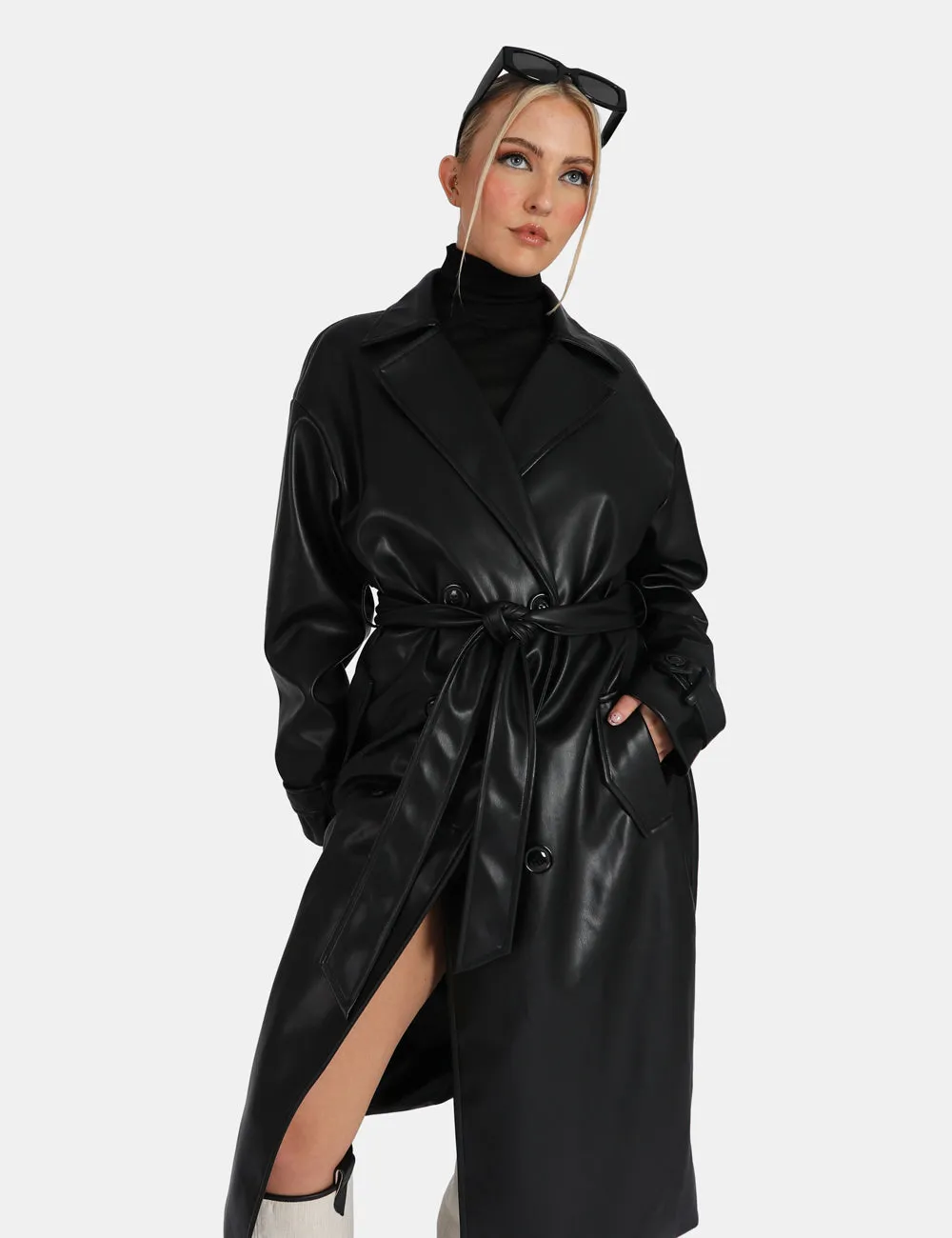 Longline Pu Belted Black Trench sold by Public Desire product image thumbnail 3