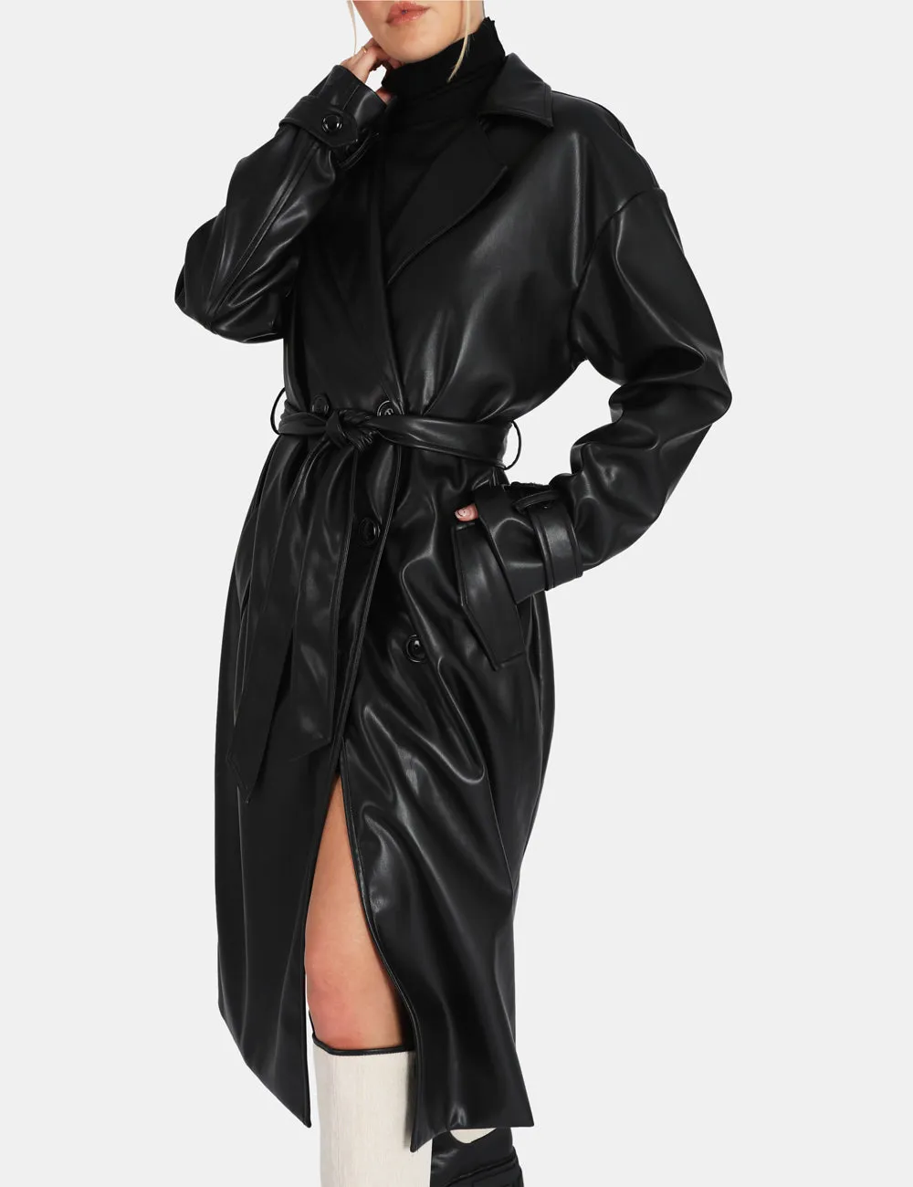 Longline Pu Belted Black Trench sold by Public Desire product image thumbnail 5