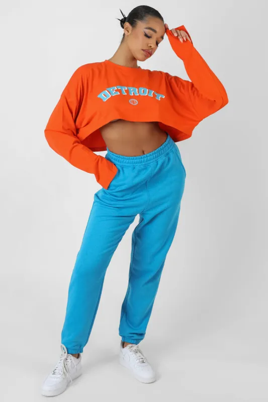 Detroit Super Cropped Long Sleeve T-Shirt Orange made by Public Desire