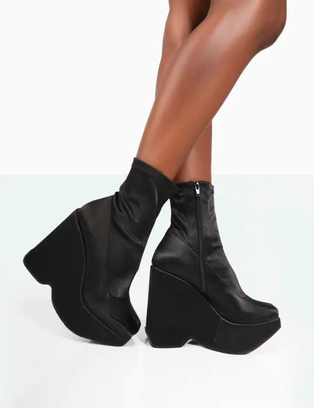 Versus Black Satin Platform Sole Ankle Boots sold by Public Desire