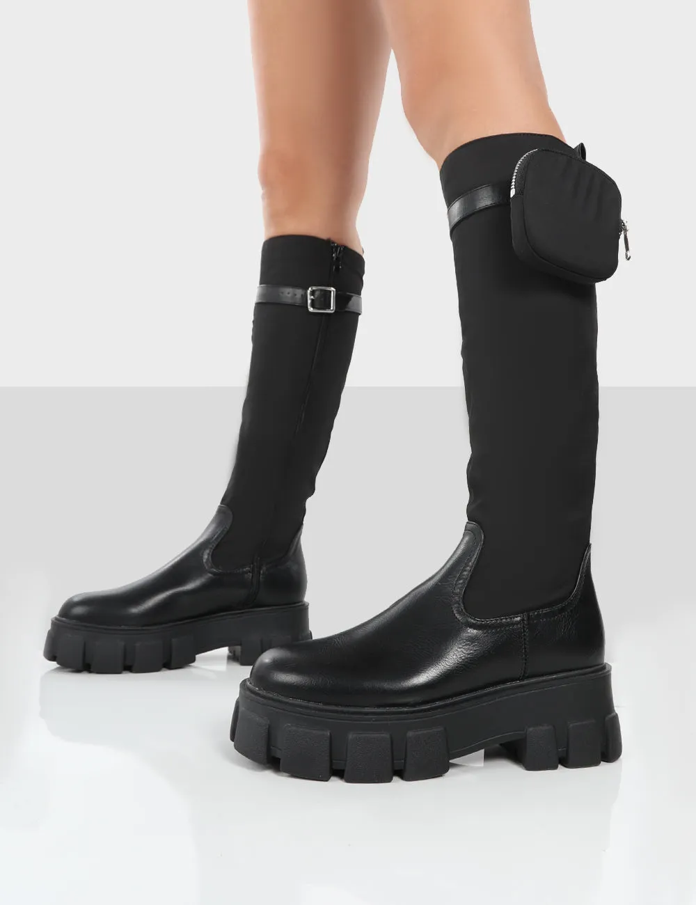 Showing Up Black PU Platform Chunky Sole Pocket Detail Knee High Boots sold by Public Desire product image thumbnail 3