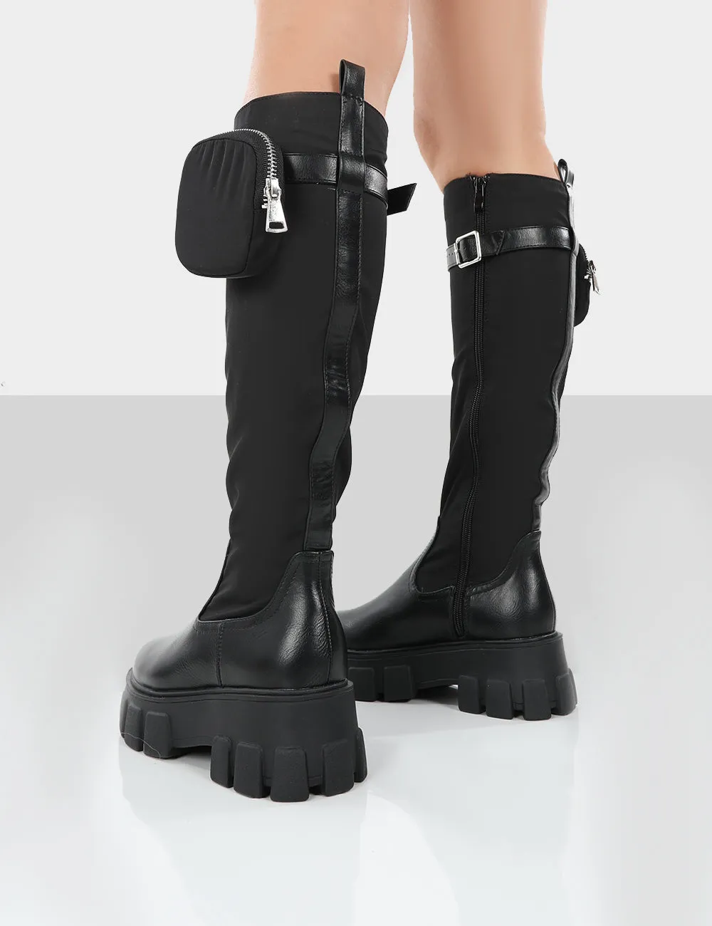 Showing Up Black PU Platform Chunky Sole Pocket Detail Knee High Boots sold by Public Desire product image thumbnail 2