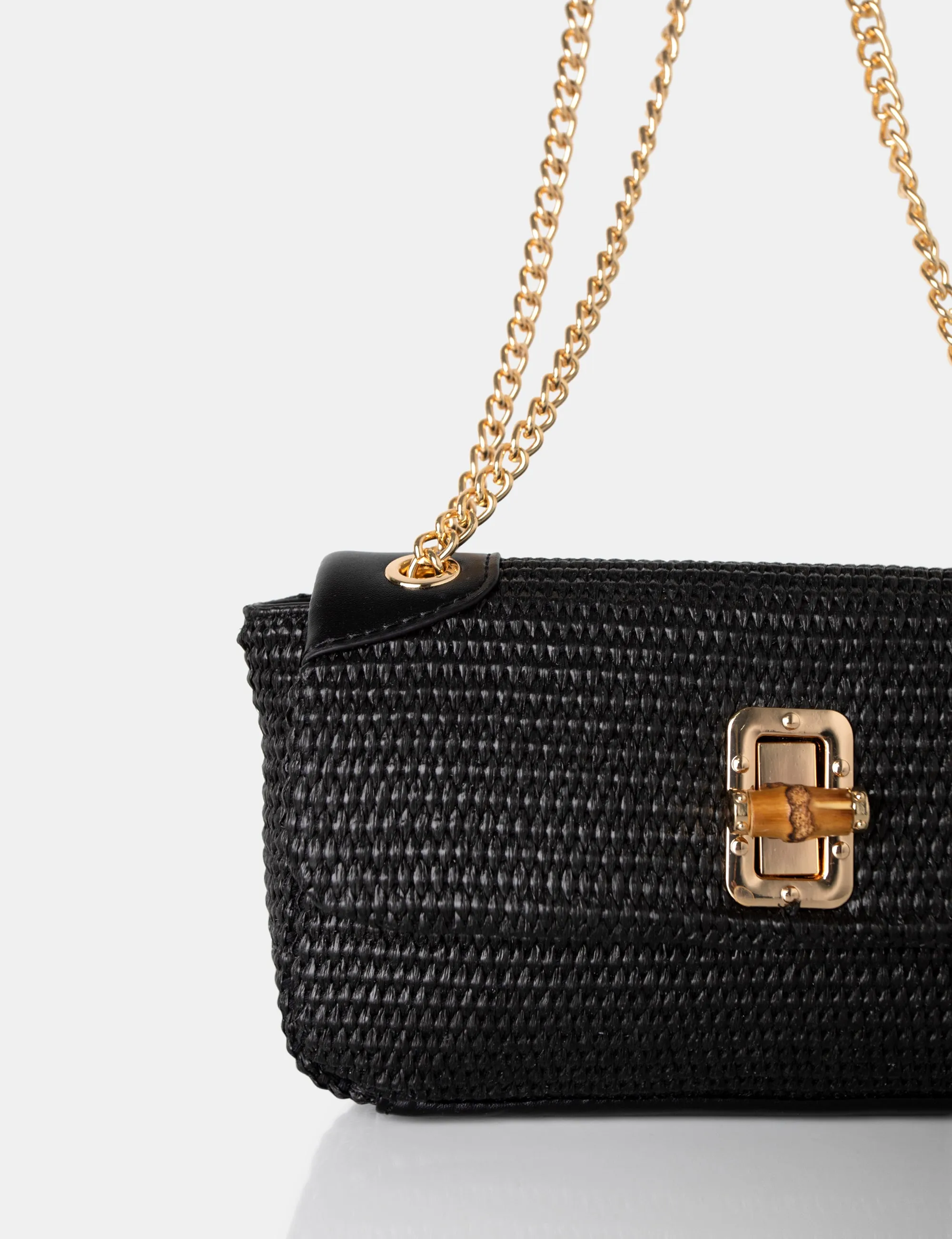 The Mara Black Raffia Gold Chain Detail Adjustable Shoulder Bag sold by Public Desire product image thumbnail 3