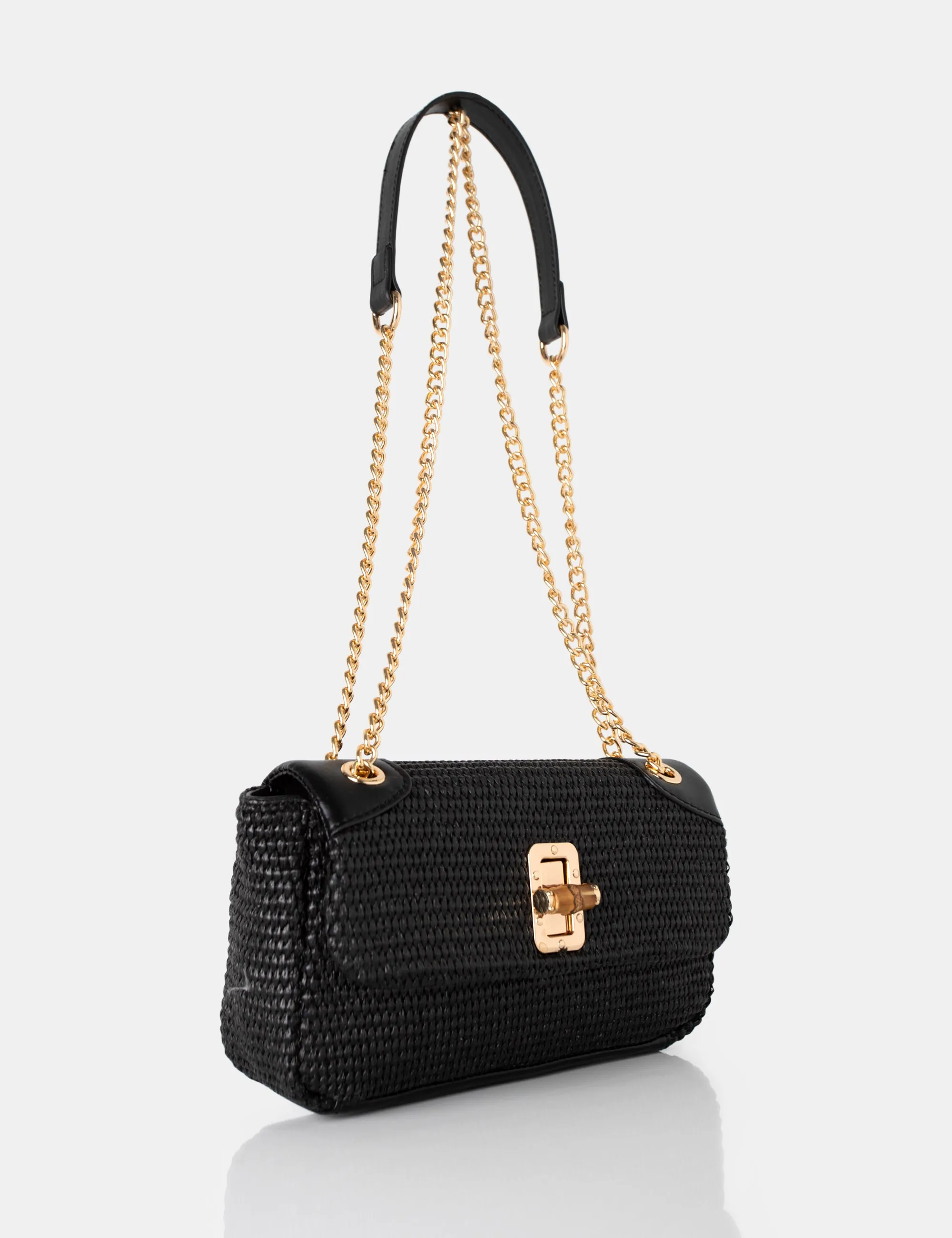 The Mara Black Raffia Gold Chain Detail Adjustable Shoulder Bag sold by Public Desire product image thumbnail 2