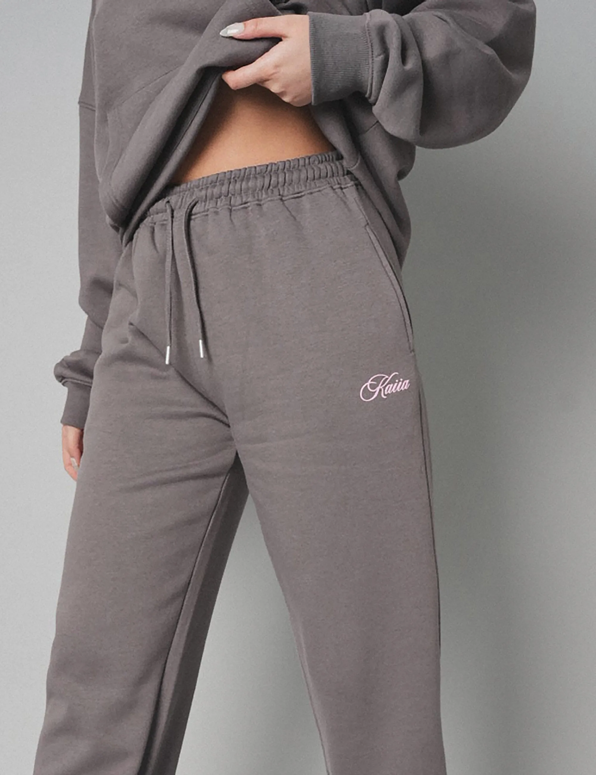 Kaiia The Label Logo Wide Leg Joggers Dark Grey With Pink sold by Public Desire product image thumbnail 4