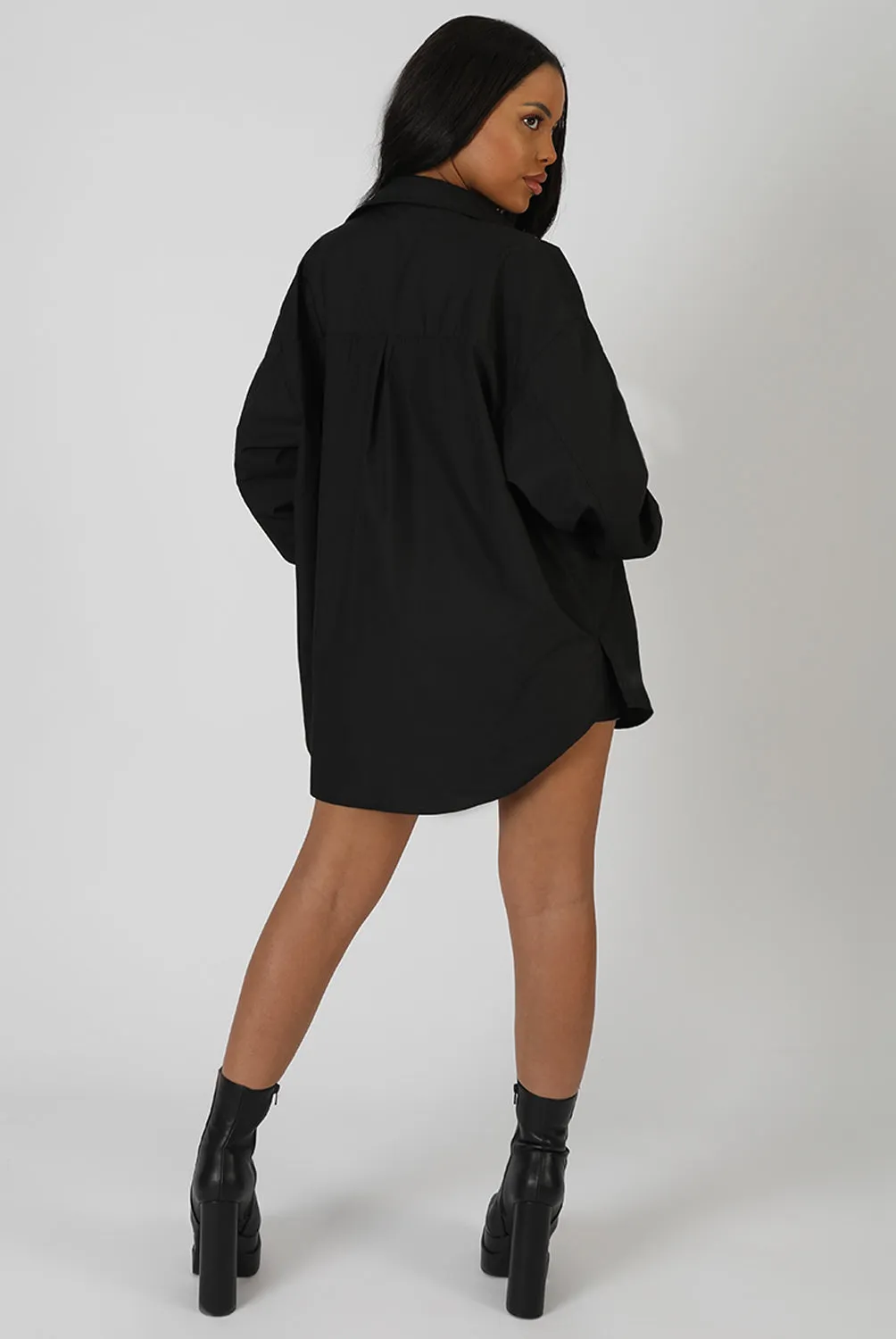 Oversized Pocket Poplin Shirt Black sold by Public Desire product image thumbnail 3