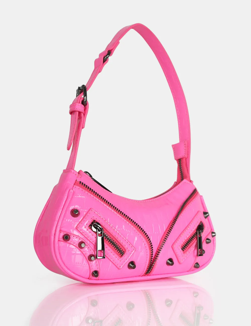The Candice Zip Detailed Pink Croc Shoulder Bag sold by Public Desire product image thumbnail 2