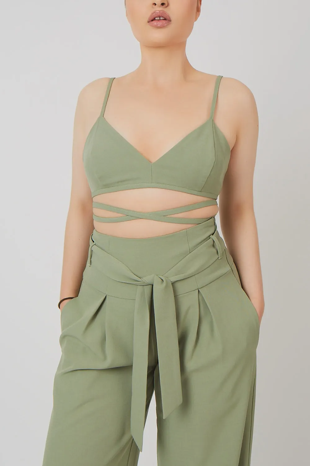 Premium Tie Wrap Detail Bralet Sage sold by Public Desire product image thumbnail 2