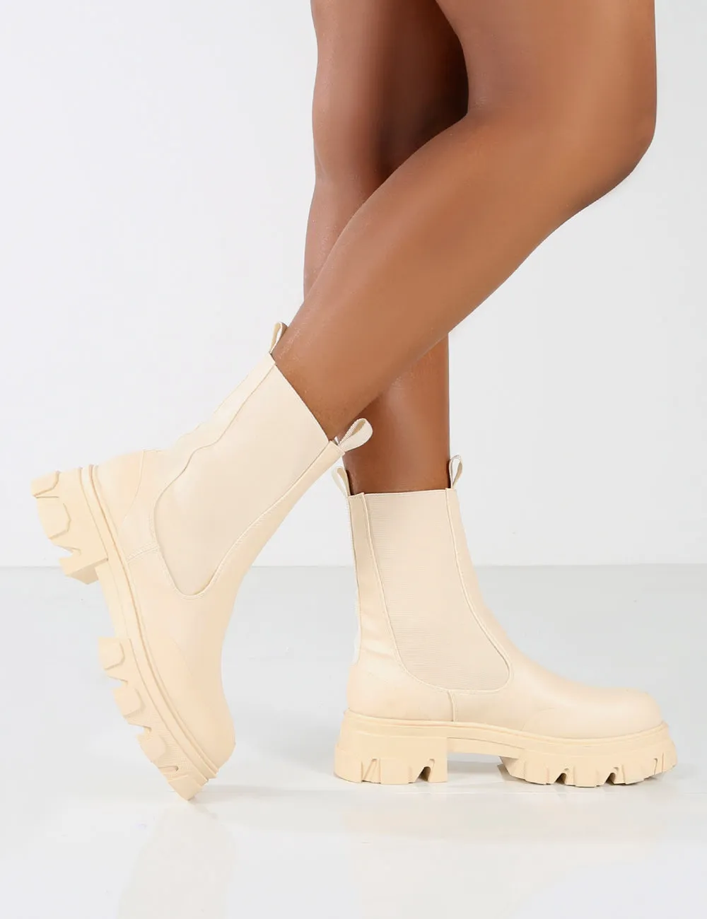 Amber x Public Desire Wonder Cream PU Pocket Chunky Sole Ankle Boot sold by Public Desire product image thumbnail 3