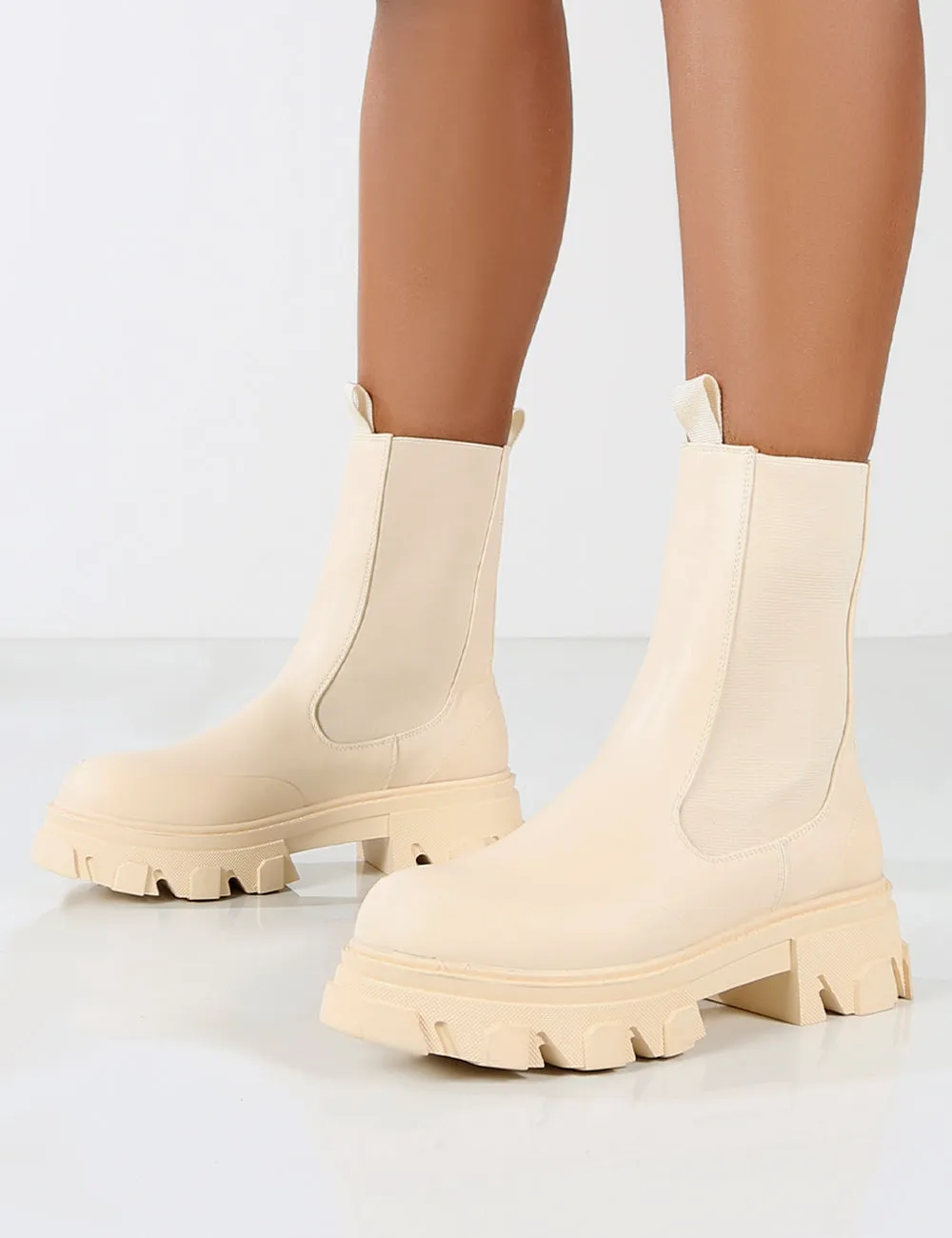 Amber x Public Desire Wonder Cream PU Pocket Chunky Sole Ankle Boot sold by Public Desire product image thumbnail 4