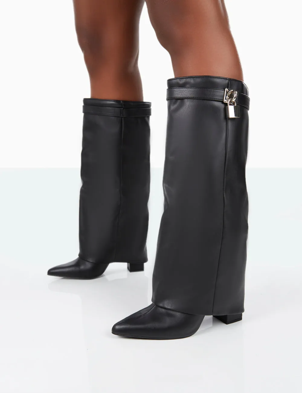 Echo Black Grain Pu Pointed Toe Knee High Block Boots sold by Public Desire product image thumbnail 2