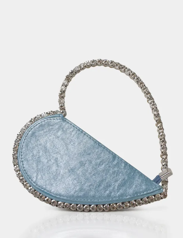 The Zee Ice Blue Metallic Diamante Love Heart Grab Bag sold by Public Desire
