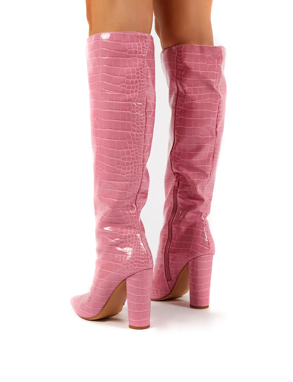 Slow Pink Croc Knee High Block Heel Boots sold by Public Desire product image thumbnail 2