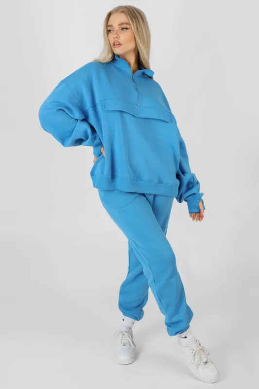 Oversized Half Zip Pullover Windbreaker Sweat Blue sold by Public Desire
