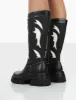 Fly Away Black Pu Western Cowboy Platform Chunky Sole Knee High Boots sold by Public Desire