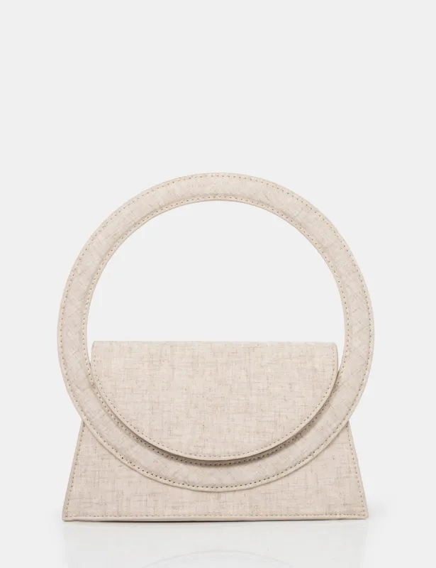 The Top Handle Natural Linen Circlur Handle Grab Bag sold by Public Desire