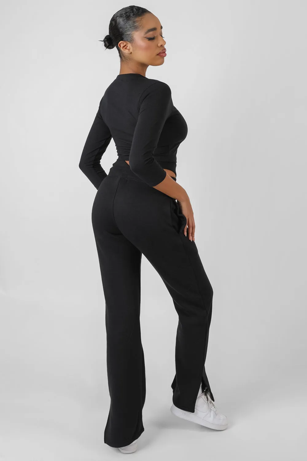 Button Front Long Sleeve Crop Top Black sold by Public Desire product image thumbnail 3