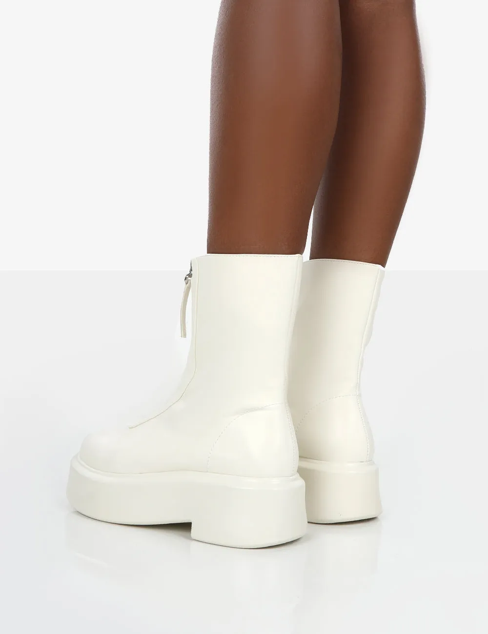 Indigo Ecru PU Platform Chunky Sole Zip Through Ankle Boot sold by Public Desire product image thumbnail 4