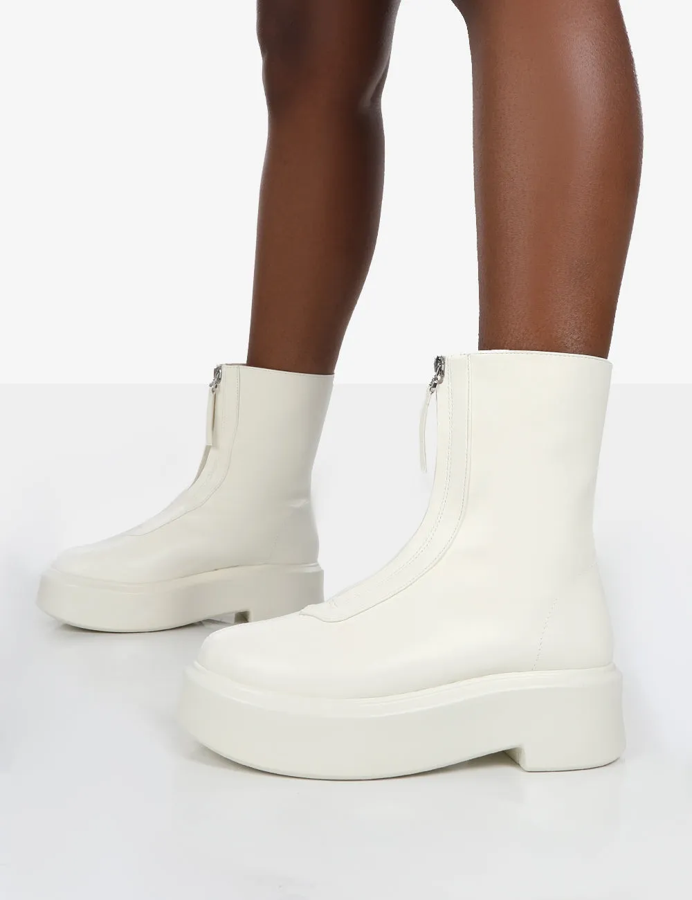 Indigo Ecru PU Platform Chunky Sole Zip Through Ankle Boot sold by Public Desire product image thumbnail 5