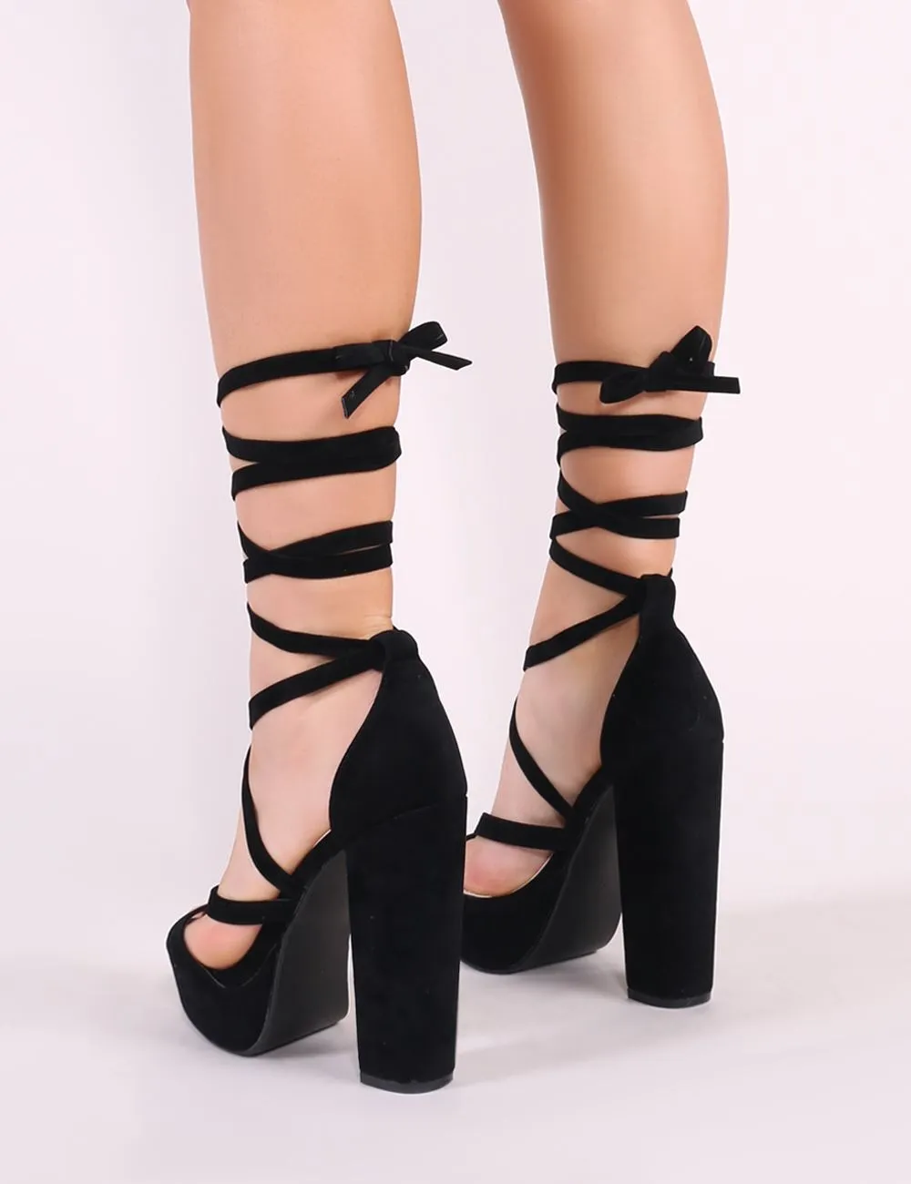 Stella Lace Up Heels in Black Faux Suede sold by Public Desire product image thumbnail 3
