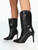 Lisel Wide Fit Black Croc Pu Pointed Toe Stiletto Heeled Ankle Boots sold by Public Desire
