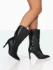 Lisel Wide Fit Black Croc Pu Pointed Toe Stiletto Heeled Ankle Boots sold by Public Desire