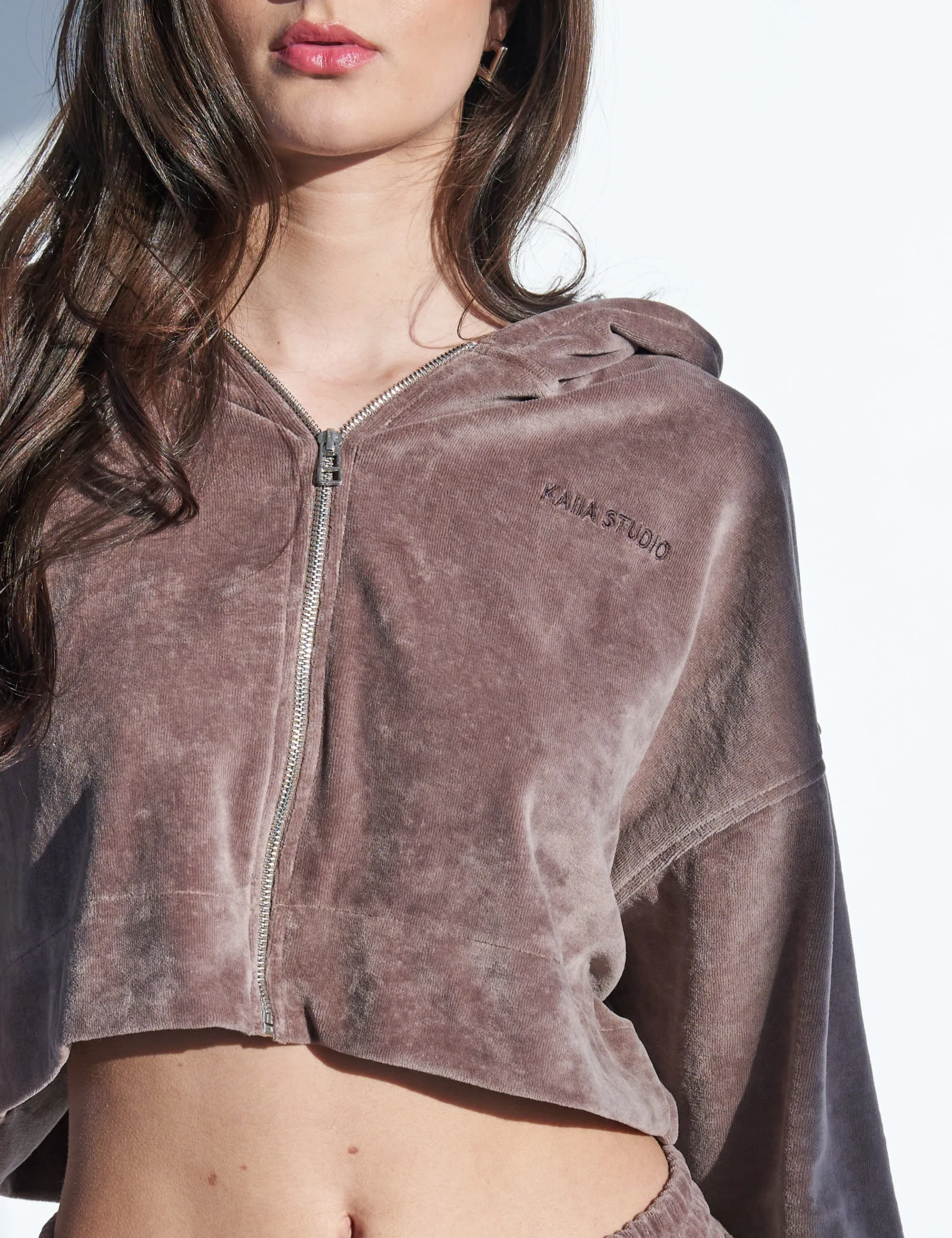 Kaiia Studio Logo Velour Hoodie Brown sold by Public Desire product image thumbnail 3