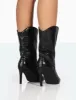 Lisel Wide Fit Black Croc Pu Pointed Toe Stiletto Heeled Ankle Boots sold by Public Desire