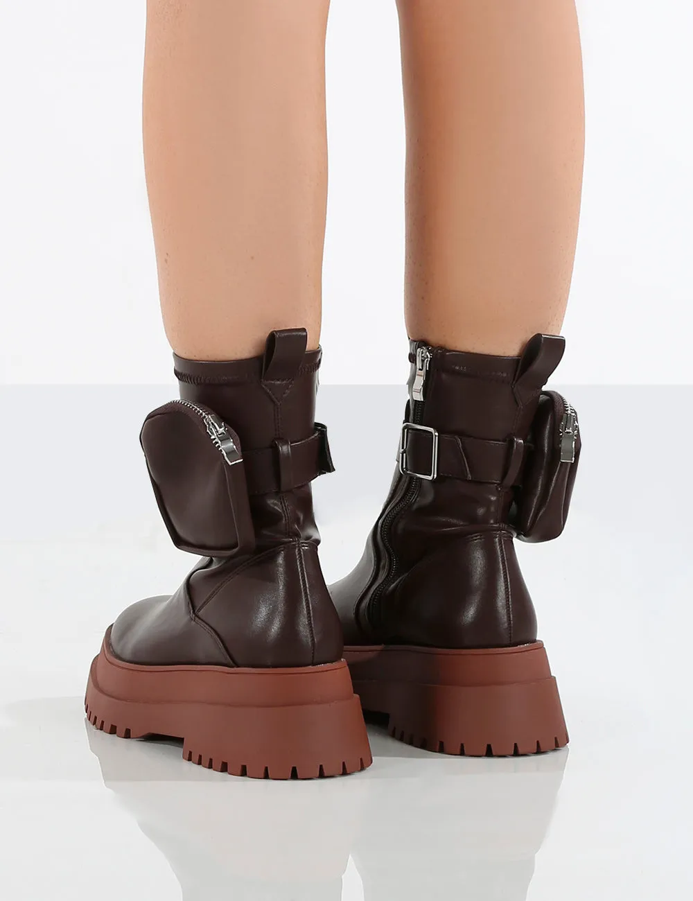 Amber x Public Desire Thought Chocolate PU Tan Chunky Sole Ankle Boot sold by Public Desire product image thumbnail 2