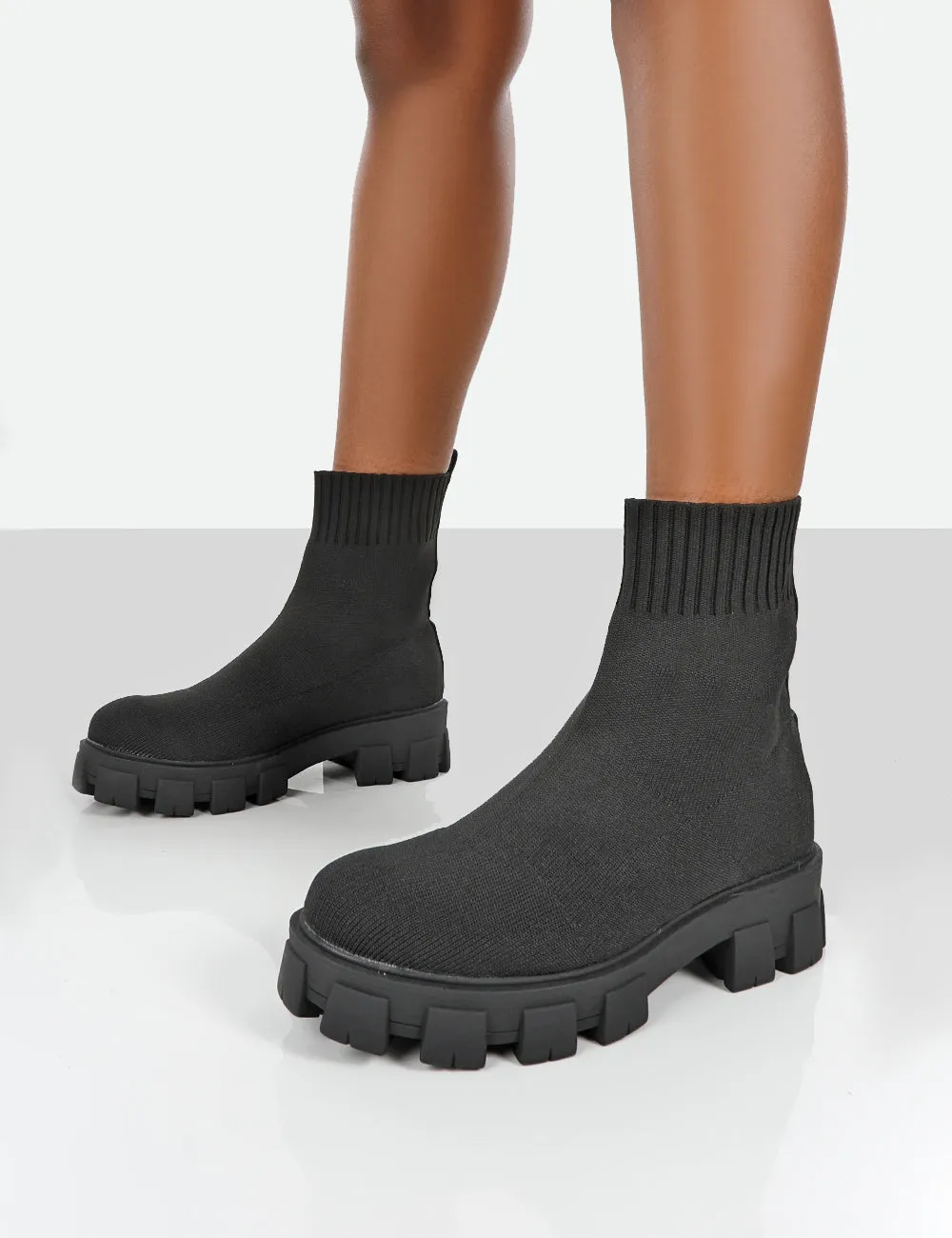 Trust Black Knit Chunky Sole Heeled Ankle Boots sold by Public Desire product image thumbnail 4