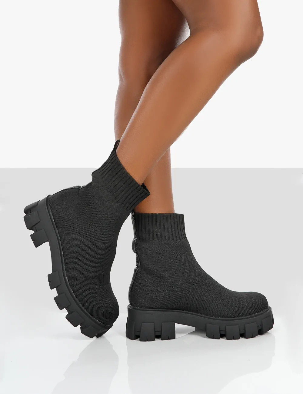 Trust Black Knit Chunky Sole Heeled Ankle Boots sold by Public Desire product image thumbnail 3