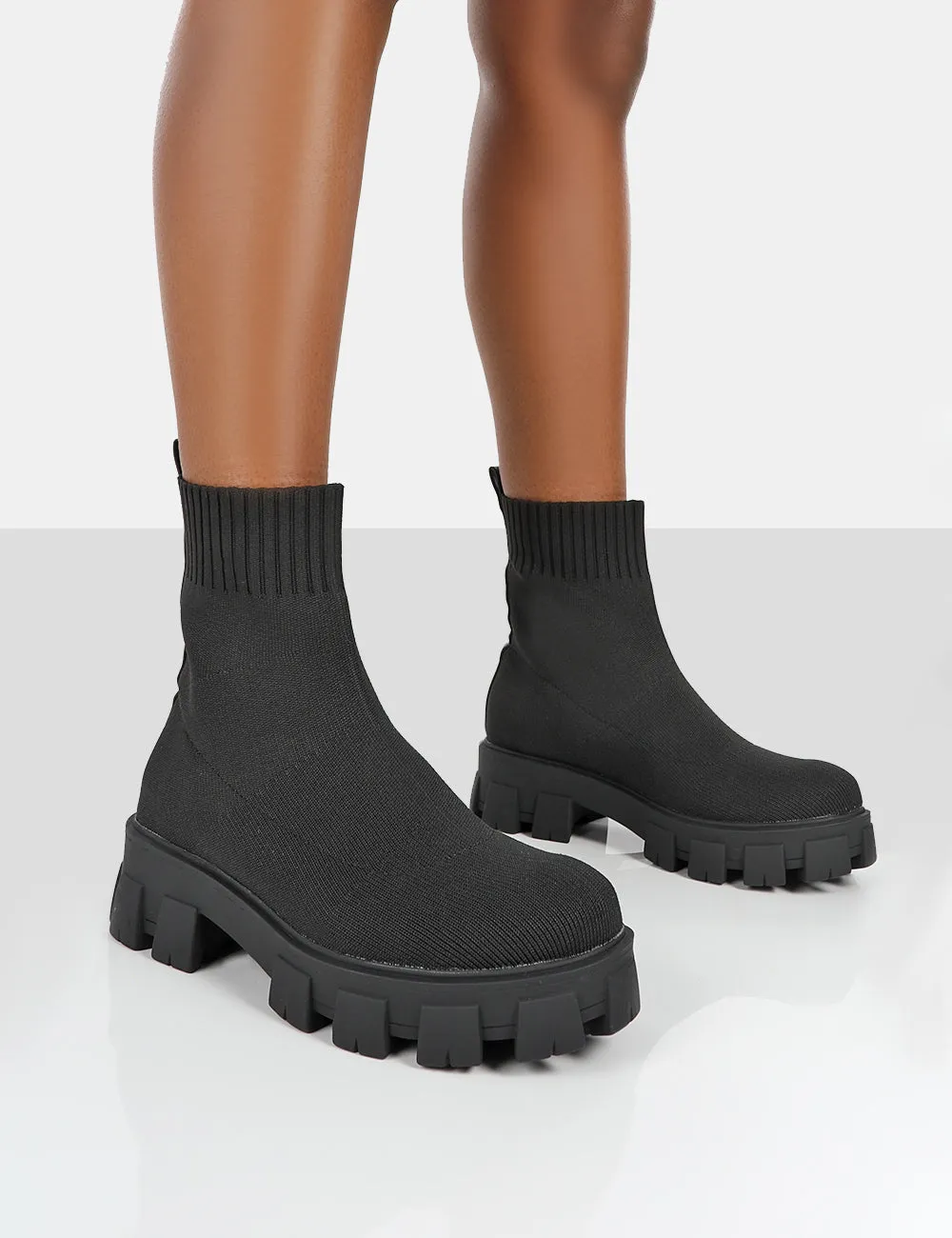 Trust Black Knit Chunky Sole Heeled Ankle Boots sold by Public Desire