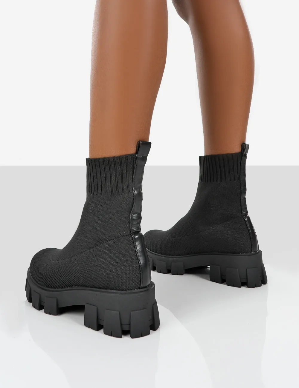 Trust Black Knit Chunky Sole Heeled Ankle Boots sold by Public Desire product image thumbnail 2