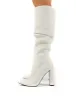 Yours White PU Heeled Knee High Block Boots sold by Public Desire