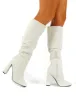 Yours White PU Heeled Knee High Block Boots sold by Public Desire