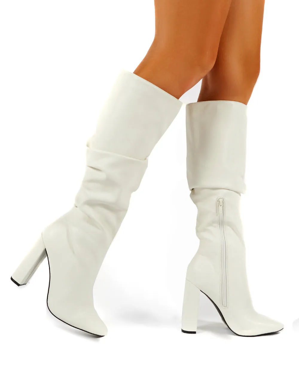 Yours White PU Heeled Knee High Block Boots sold by Public Desire product image thumbnail 3