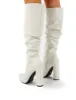 Yours White PU Heeled Knee High Block Boots sold by Public Desire