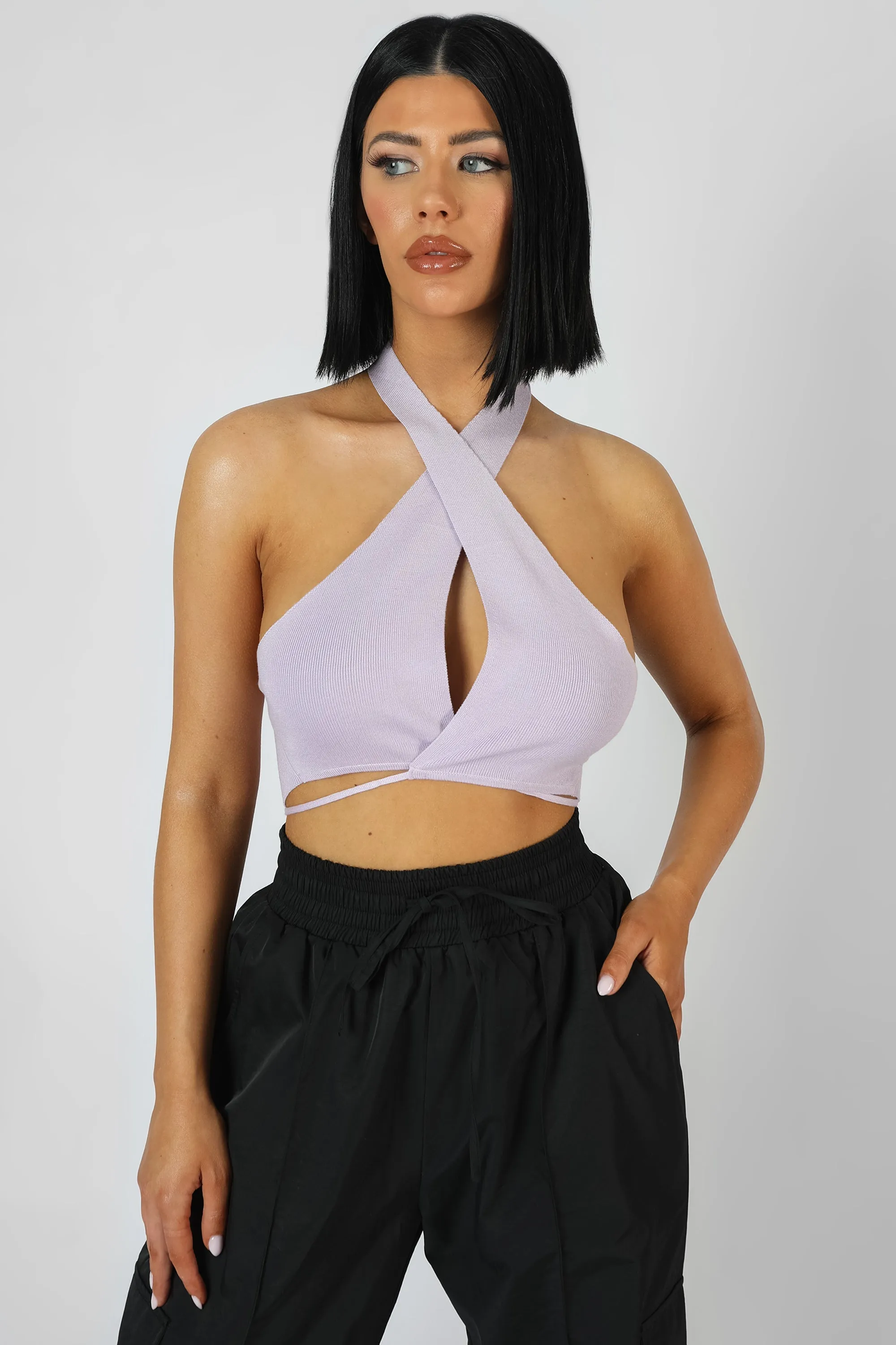 Wrap Front Halter Crop Top Lilac sold by Public Desire product image thumbnail 5