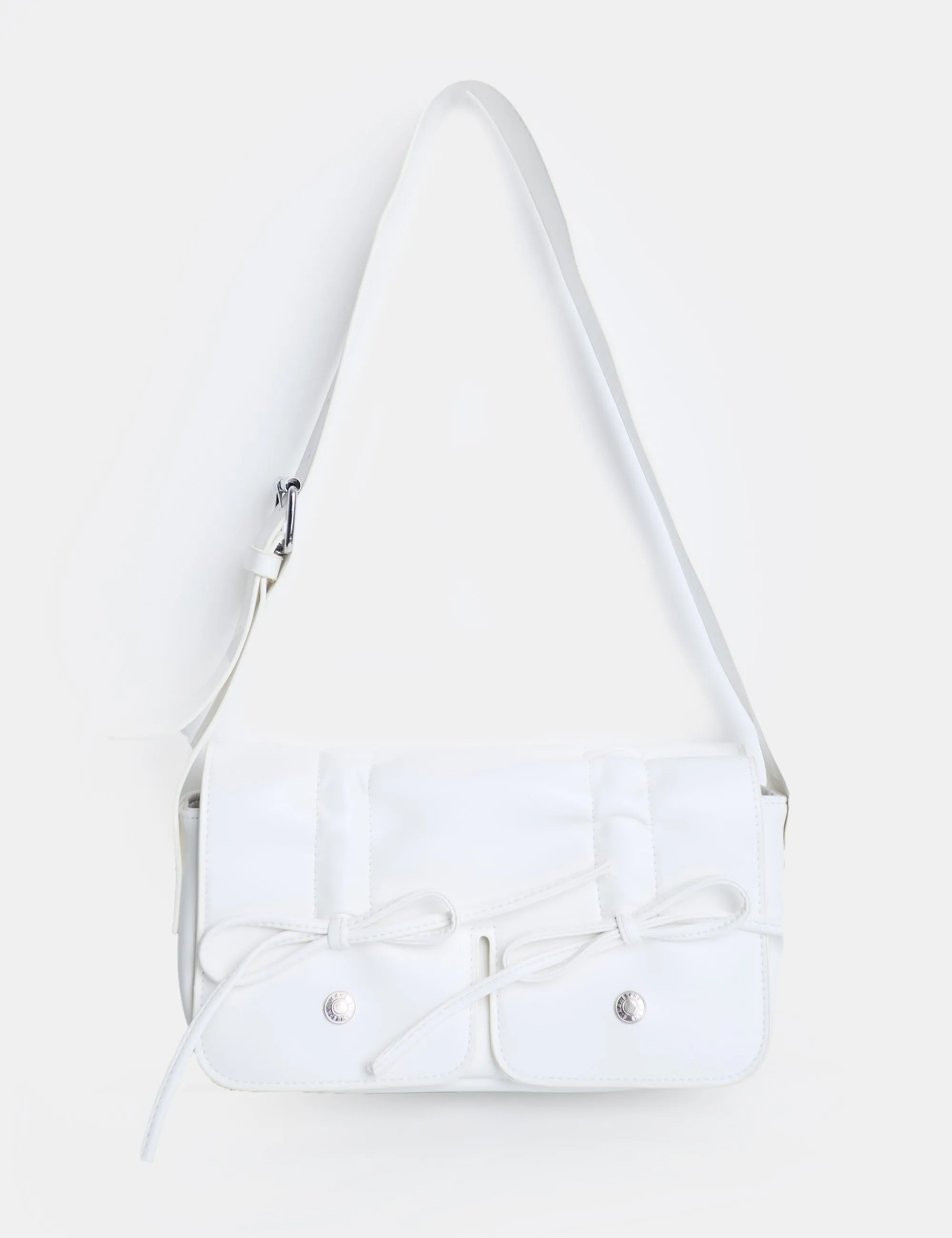 Ribbon White Ruched Shoulder Bag sold by Public Desire
