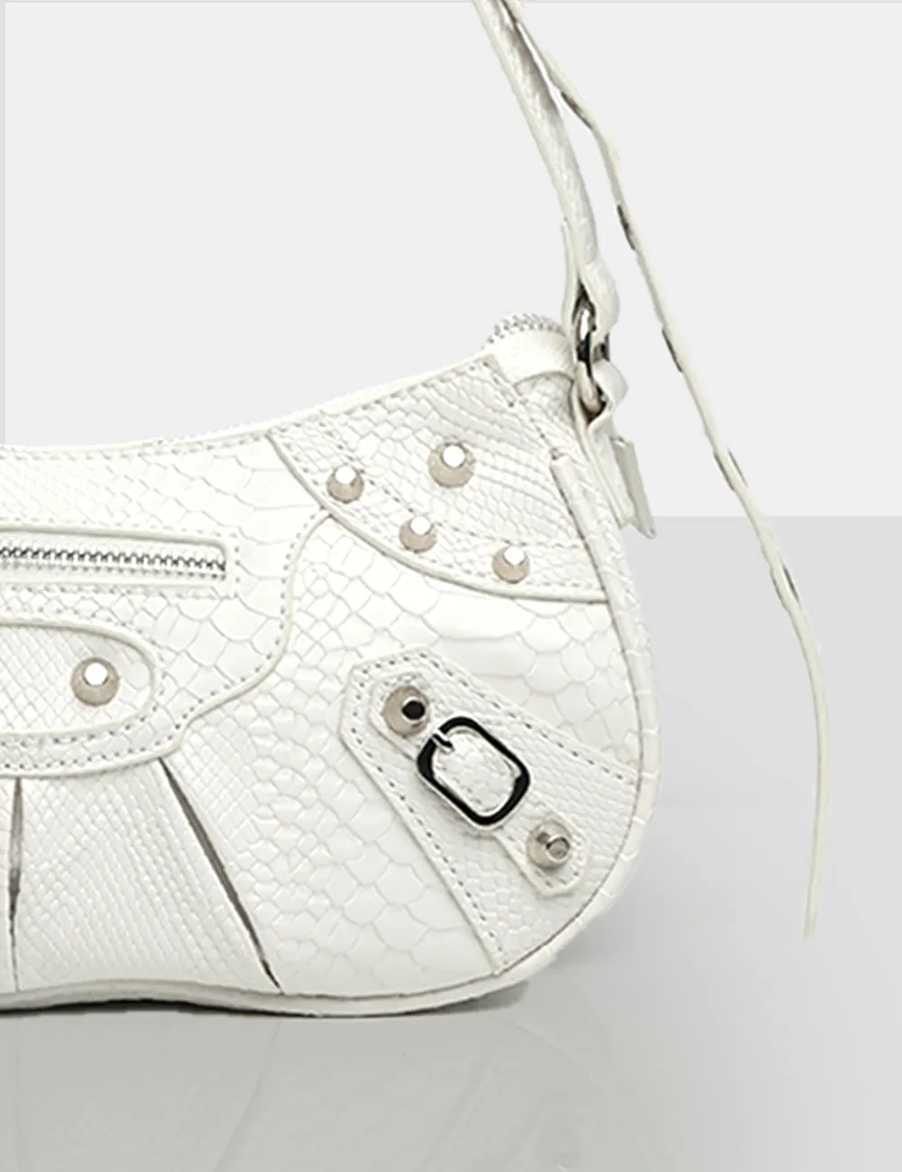The Trackstar White Croc Pu Studded Mirror Zip Detail Handbag sold by Public Desire product image thumbnail 4