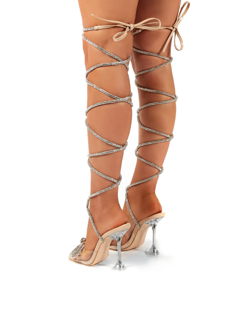 Queenie Nude Lace up Diamante Bow Square Toe Heels sold by Public Desire product image thumbnail 2