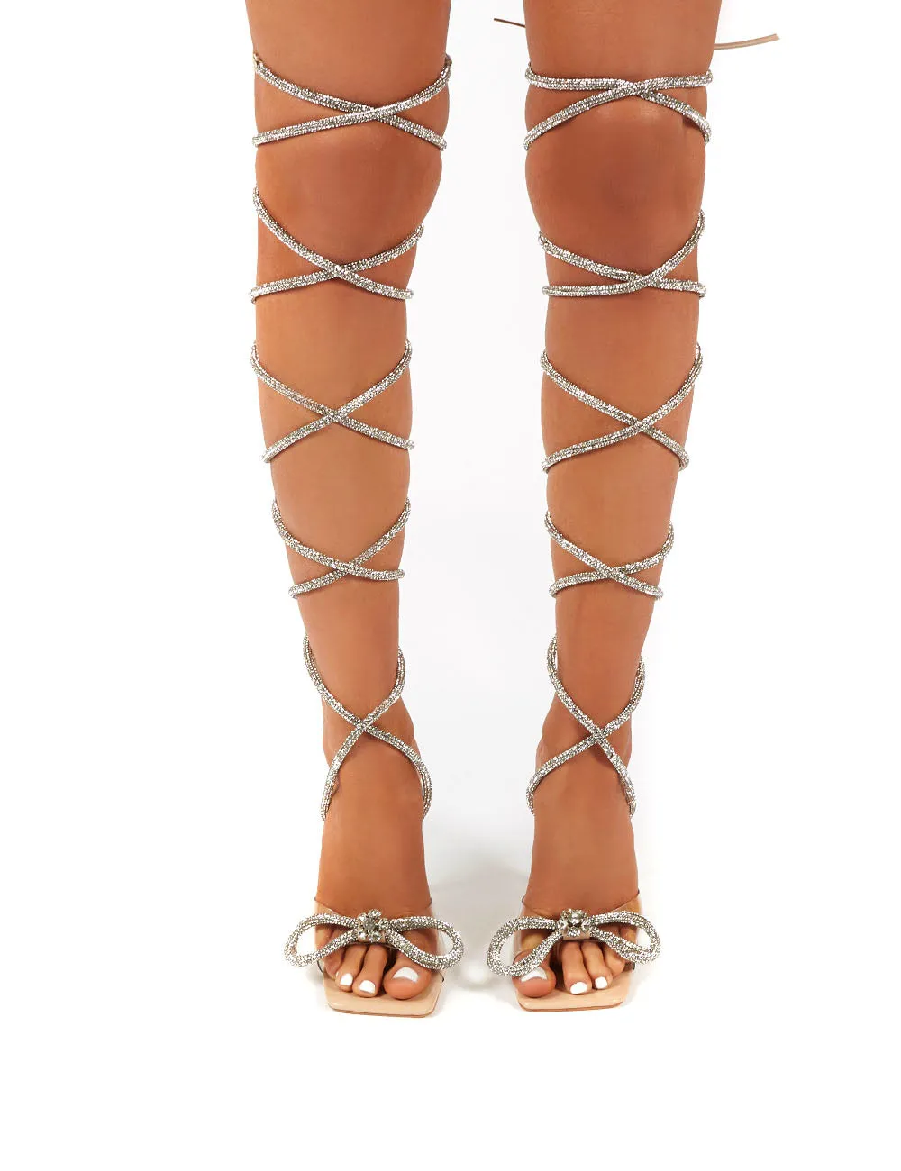 Queenie Nude Lace up Diamante Bow Square Toe Heels sold by Public Desire product image thumbnail 3