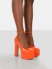 Donatella Orange Patent Ankle Strap Block Heel Platform Court Shoes sold by Public Desire
