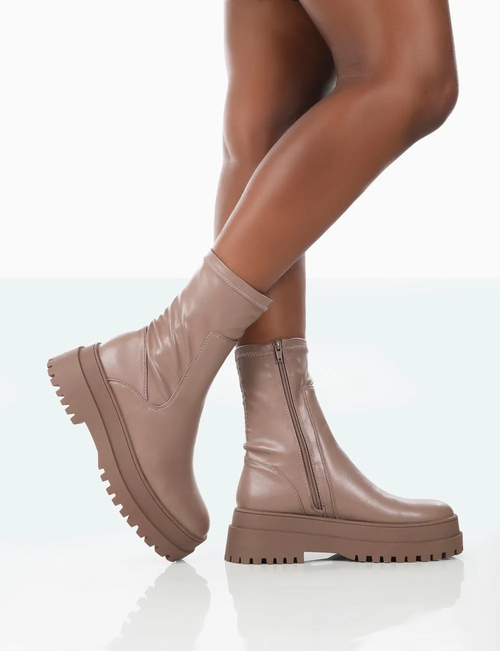 Rusty Mocha Pu Chunky Sole Platform Sock Ankle Boots sold by Public Desire product image thumbnail 2