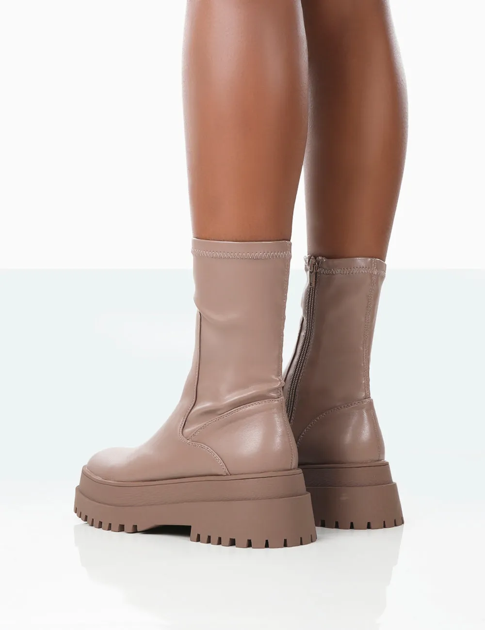 Rusty Mocha Pu Chunky Sole Platform Sock Ankle Boots sold by Public Desire product image thumbnail 3