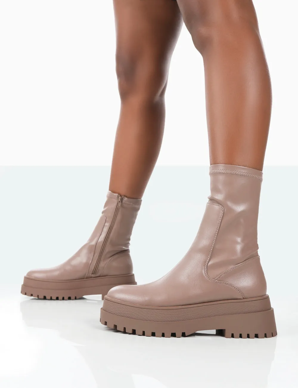 Rusty Mocha Pu Chunky Sole Platform Sock Ankle Boots sold by Public Desire product image thumbnail 4