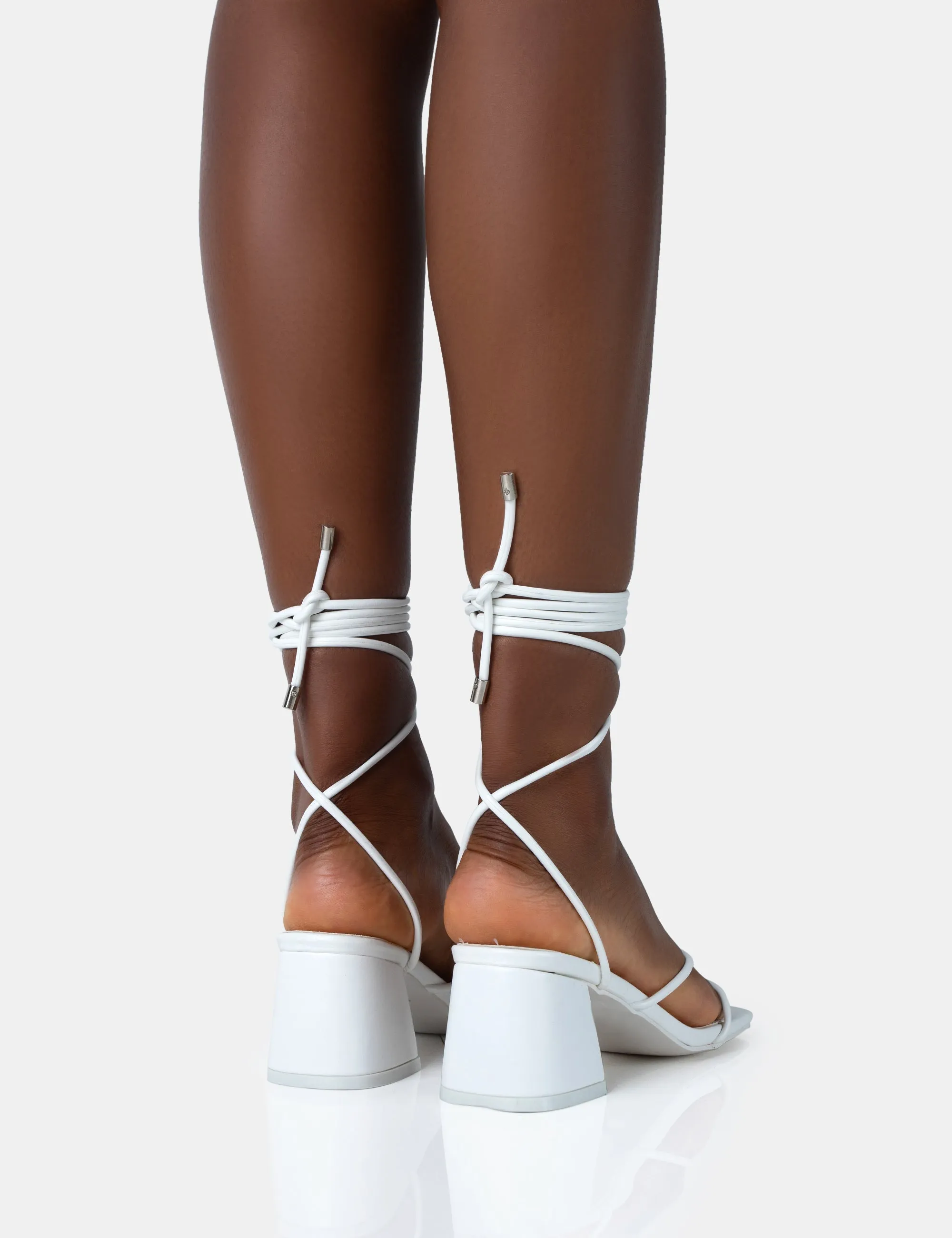 Aerin White PU Lace up Strappy Square Toe Block Mid Heels sold by Public Desire product image thumbnail 4