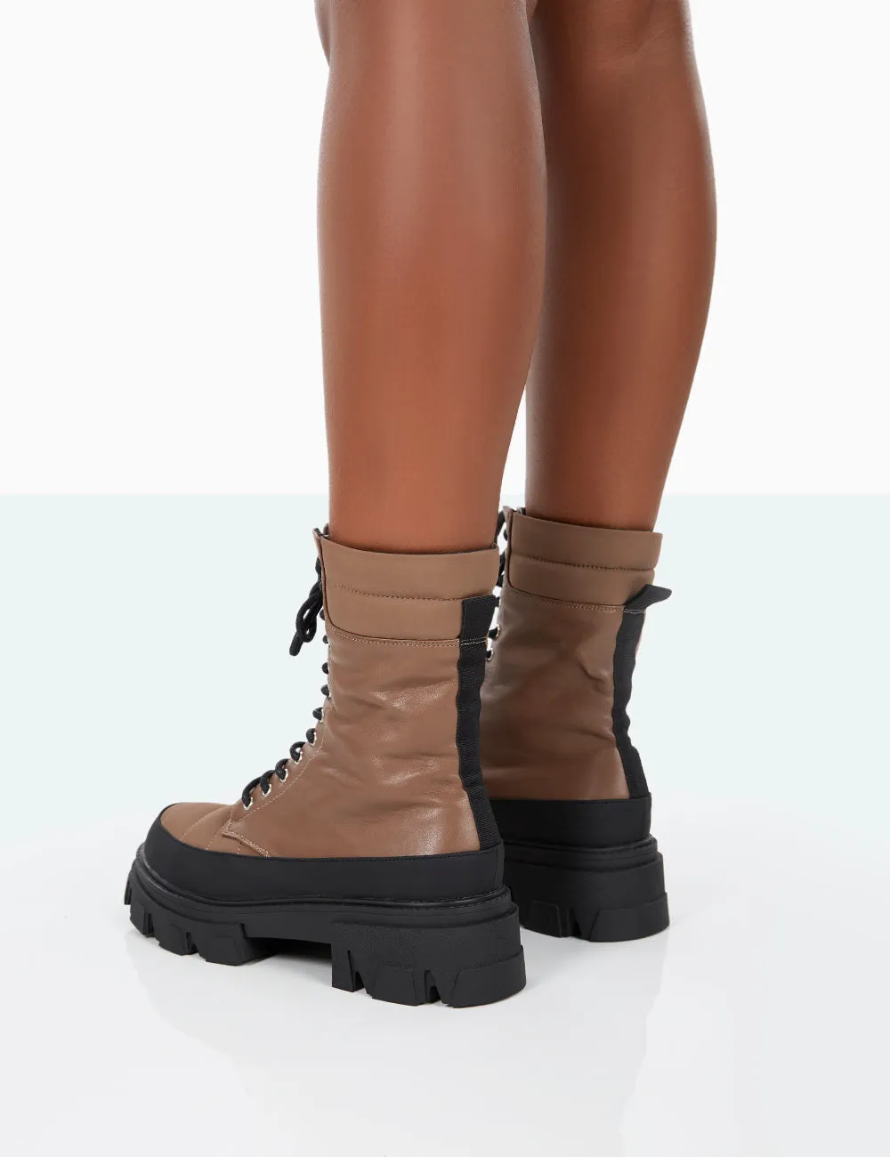 Refresh Mocha PU Nylon Lace Up Platform Chunky Sole Ankle Boots sold by Public Desire product image thumbnail 3