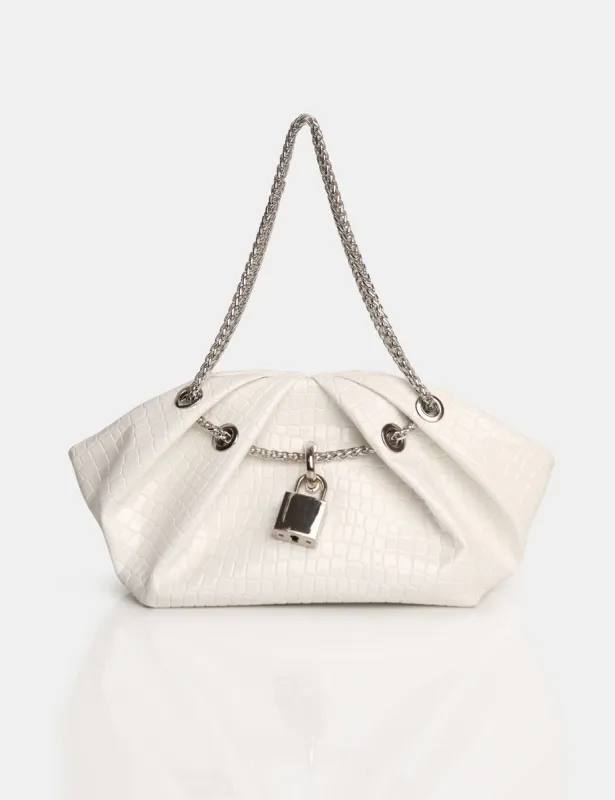 The Barbie White Croc Lock and Chain Mini Bag sold by Public Desire