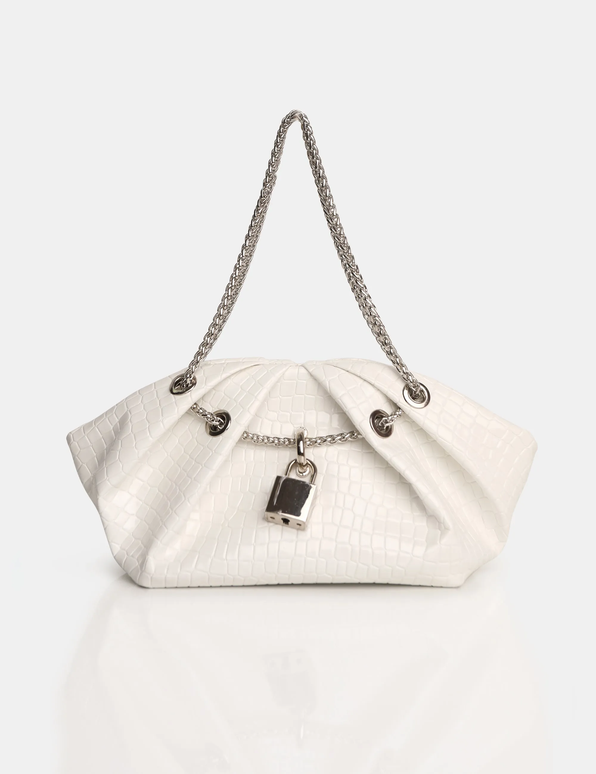 The Barbie White Croc Lock and Chain Mini Bag sold by Public Desire